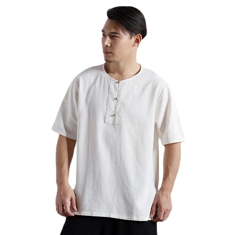 남성용 리넨 반팔 티셔츠, 원피스 선 의류, 태극권 셔츠, 쿵푸 의류, 중국 스타일